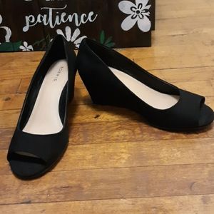 Torrid black suede wedges heels